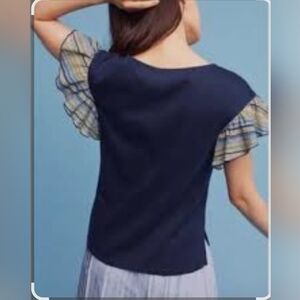 Anthropologie Postmark Woman's X Small Navy Blue Ruffle Sleeve Top